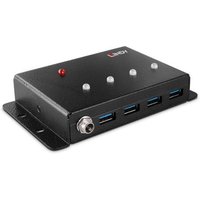 Black Lindy 4 Port USB 3.0 Metal Hub with four blue USB ports and red LED indicator on top.