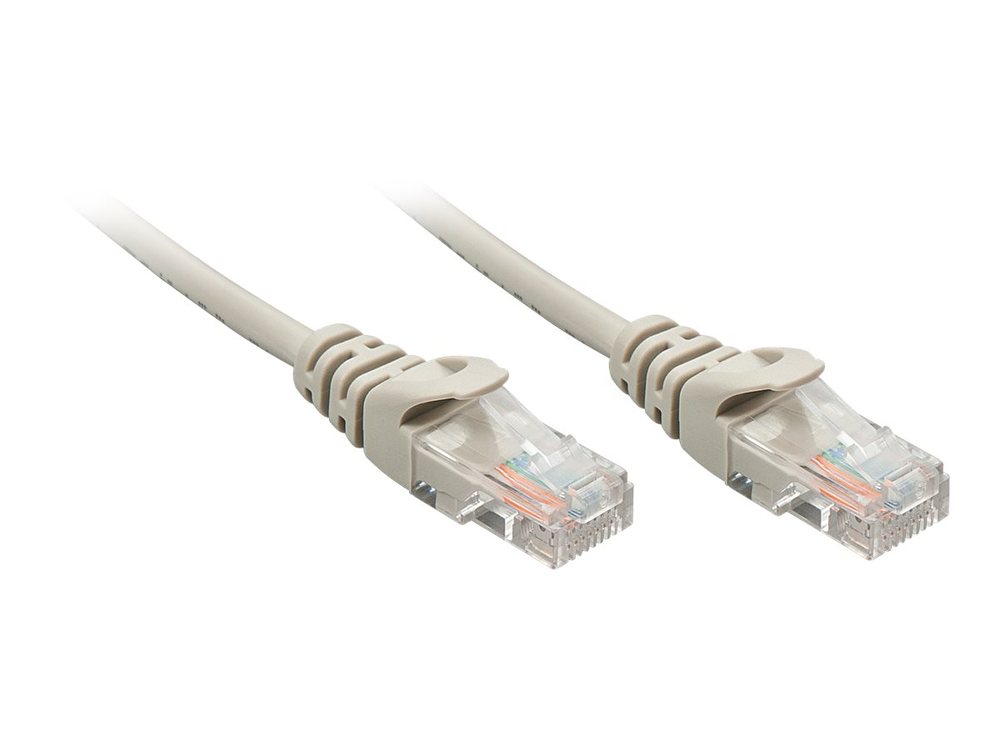 Grey Lindy 40m Cat.5e U/UTP cable featuring two transparent RJ45 connectors at each end, designed for reliable network connectivity.