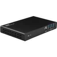 Black Lindy 43425 USB 3.0 hub with four blue USB ports and ventilation slots on the side.