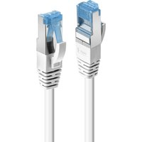White Lindy Cat6a S/FTP networking cable, 1m, with blue shielded connectors and robust strain relief.