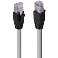 Grey Lindy 50m Cat.6A U/FTP LSZH cable with solid core, featuring black connectors and transparent plugs.