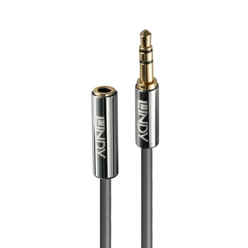 Lindy 5m 3.5mm extension audio cable featuring a durable black cable with chrome-plated connectors, designed for high-quality audio transmission.