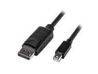 Black 5m Mini DisplayPort male to DisplayPort male cable with sturdy connectors and a flexible design, ideal for connecting devices to displays.
