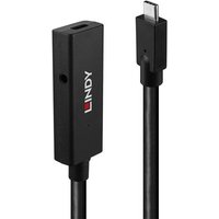 Black Lindy 5m USB 3.2 Gen 2 C/C Active Extension Cable with nickel-plated connectors and USB-C ports.