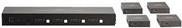 Lindy 70m Cat.6 4x4 HDMI 4K60 Matrix Extender in sleek black metal, featuring four HDMI output ports and LED indicators for easy connectivity and monitoring.
