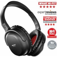 Black Lindy BNX-60 wireless headphones with cushioned ear cups and adjustable headband, surrounded by award logos.