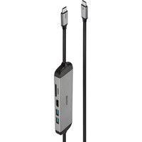 Silver Lindy USB-C micro docking station with multiple ports and attached 1.4m black charging cable.