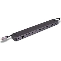 Black Lindy USB-C mini docking station with multiple ports, Ethernet, and attached cable.