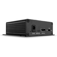 Black Lindy HDMI 4K60 Audio Extractor with ribbed sides, HDMI port, and power input on the front panel.