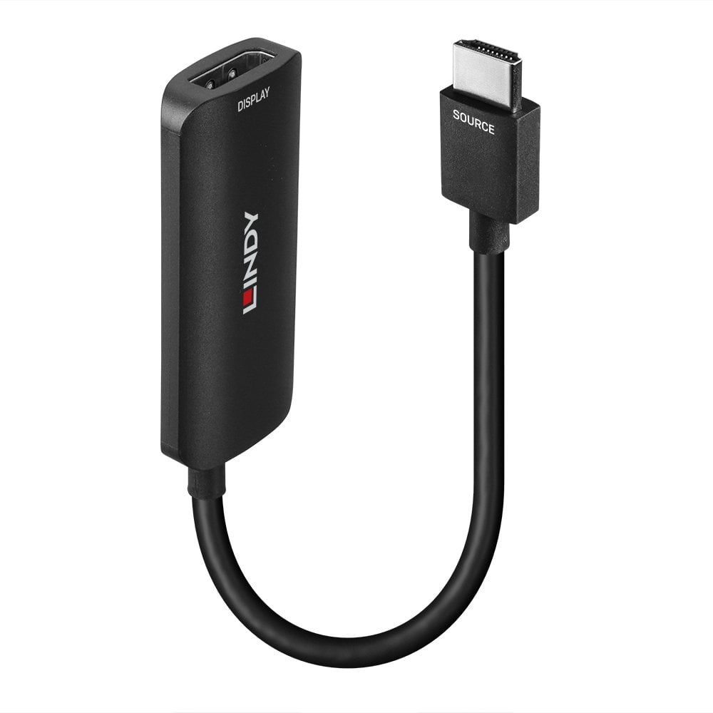 Black HDMI adapter with a 0.157M cable, featuring one HDMI connector and one DisplayPort connector, designed for connecting devices.