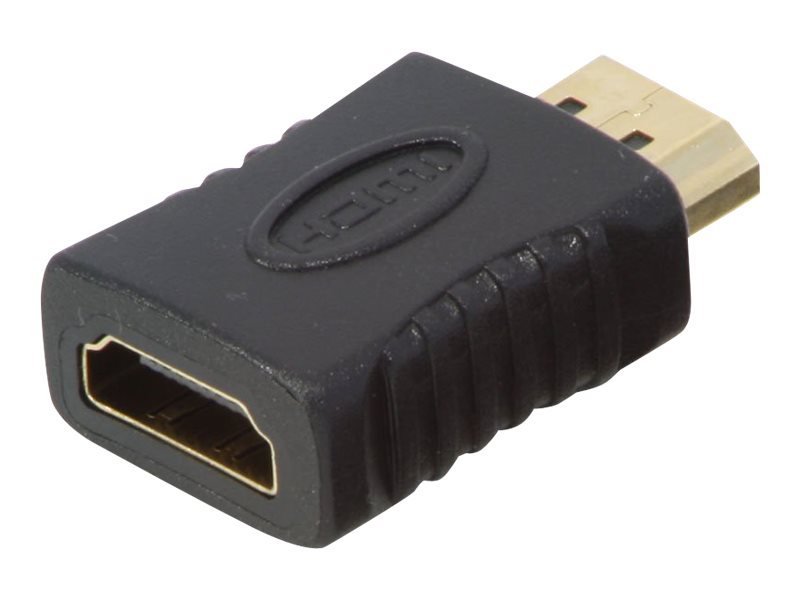 Black Lindy CEC Blocking HDMI Adaptor with a textured grip and gold-plated connectors, designed to prevent CEC signals while connecting HDMI devices.