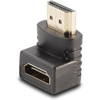 Black Lindy HDMI adapter, 90-degree right angle, female to male, compact design with ribbed grip.
