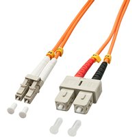 Orange Lindy LC/SC 2m InfiniBand/fibre optic cable with dual connectors and protective caps.