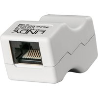 White Lindy RJ-45 inline coupler UTPCat.6 with zigzag design and visible Ethernet port.