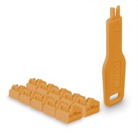 Orange Lindy RJ45 port locks set with 10 locks and a matching key tool.