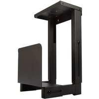 Black Lindy Under Desk PC Holder with adjustable metal frame and sliding brackets for secure computer mounting.