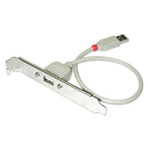 LINDY 33123 USB 1.1 adapter with a 0.3m grey cable, featuring a metal bracket and a USB-A connector on one end for easy connection of USB devices.