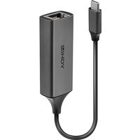 Black Lindy USB 3.2 Type C Gigabit Ethernet Converter with compact design and attached cable.