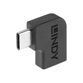 Black USB 3.2 adapter with a USB-C plug on one end and a socket on the other, featuring the Lindy logo embossed on the side.