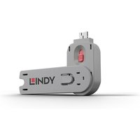 Gray Lindy USB Type A Port Blocker Key with pink accents and a sliding mechanism.