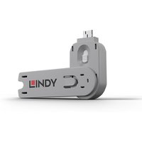 White Lindy USB Type A Port Blocker Key with rotating cover and Lindy logo.