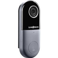 Link2Home Weatherproof Smart Wired Doorbell, sleek black and gray design with camera lens and bell icon button.
