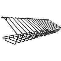 Black aluminum multimedia cart accessory rack with multiple angled slots for organizing devices, featuring a sturdy, minimalist design.