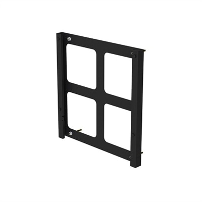 Black steel mounting kit with a rectangular frame featuring four square cutouts, designed as an accessory for the LocknCharge LNC10317 multimedia cart.