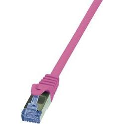 Pink 0.25m Cat.6A 10G S/FTP networking cable with a blue connector and a sturdy, flexible design for high-speed data transmission.