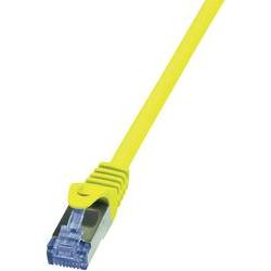 Bright yellow 0.25m Cat.6A 10G S/FTP networking cable with a clear plastic connector and a secure clip for reliable connections.
