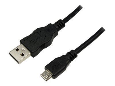Black LogiLink CU0013 USB cable, 0.60m long, featuring a USB-A connector on one end and a Micro-B connector on the other, made of durable plastic.