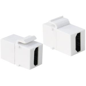 Two white LogiLink 2xHDMI adapters with a compact design, featuring HDMI ports and a sliding latch for secure connection.