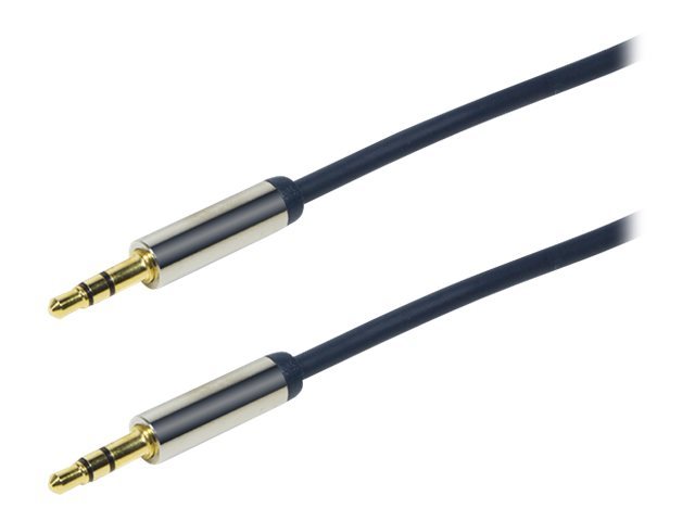Blue 3.5mm audio cable, 0.3m long, featuring gold-plated connectors on both ends, with a durable black rubber sheath.