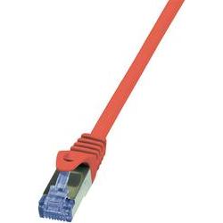 Red 7.5m Cat.6A 10G S/FTP networking cable featuring a clear plastic connector with a clip, designed for high-speed data transmission.