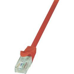 Red 7.5m Cat6 networking cable with U/UTP material, featuring a clear RJ45 connector at one end and a smooth, flexible design for easy installation.
