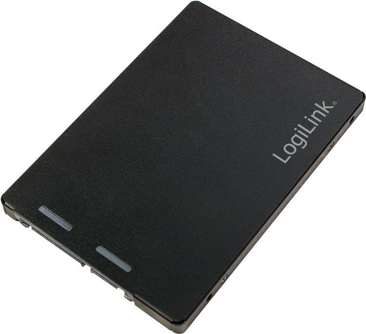 Black LogiLink AD0019 internal SATA interface card featuring a sleek design with two indicator lights and the LogiLink logo embossed on the surface.