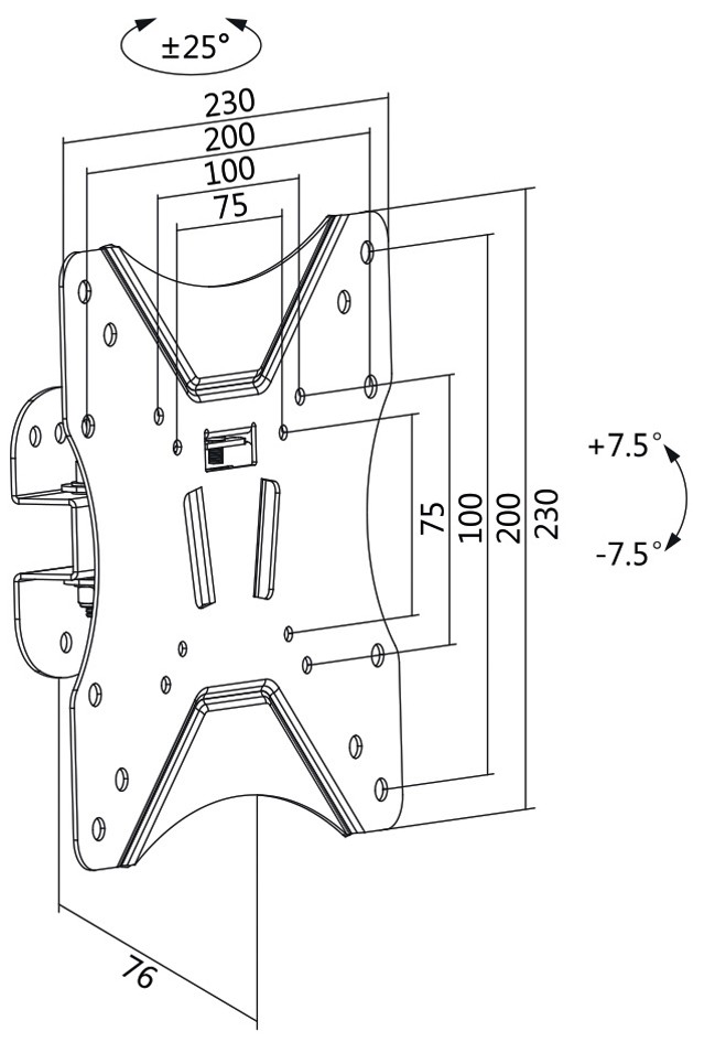 Black LogiLink BP0008 TV mount/stand designed for 42" TVs, featuring a sturdy metal construction with adjustable angles and detailed measurements for installation.