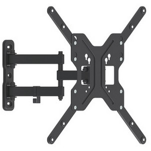 Black LogiLink BP0016 TV mount with adjustable arms, designed for 55-inch screens, featuring a sturdy metal construction and multiple mounting holes for easy installation.