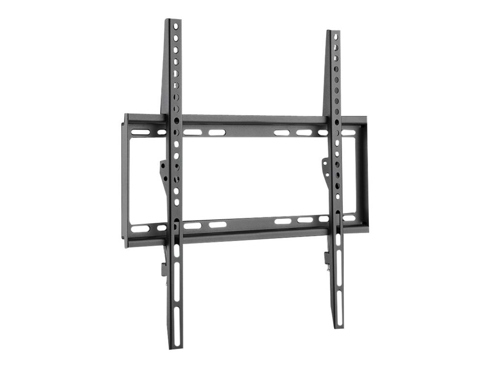 Black LogiLink BP0036 TV mount/stand for 55" TVs, made of stainless steel, featuring adjustable brackets and multiple mounting holes for secure installation.