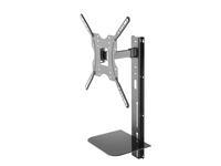 Black LogiLink BP0048 TV mount/stand for 55" TVs, featuring a sturdy stainless steel design with adjustable brackets and a shelf for additional equipment.