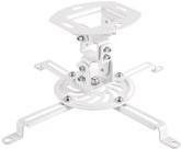 White LogiLink BP0057 projector mount with a sturdy metal construction, featuring adjustable arms and a triangular mounting plate for ceiling installation.