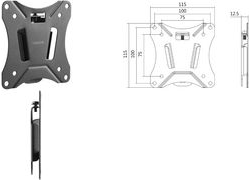 Black metal TV wall mount with a rigid design, compatible with 13-27 inch screens, featuring VESA holes for easy installation and dimensions marked for reference.
