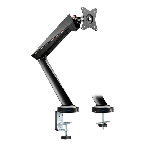 Black LogiLink BP0091 monitor mount with an adjustable arm, clamp base, and VESA-compatible mount for screens up to 32 inches.