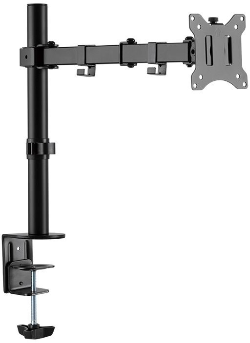 Black LogiLink BP0097 monitor mount with adjustable arm, designed for 32" screens, featuring sturdy metal construction and a clamp for desk attachment.