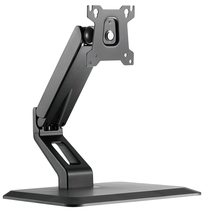 Black LogiLink BP0100 monitor mount with an adjustable arm, sturdy base, and VESA-compatible bracket for screens up to 32 inches, designed for ergonomic desk setups.