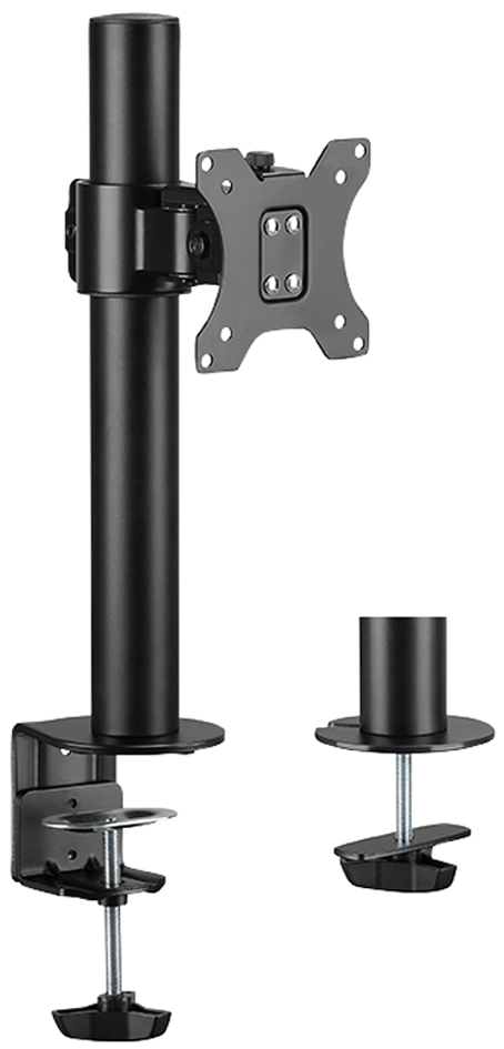 Black LogiLink BP0103 monitor mount with a sturdy metal pole, adjustable clamp base, and VESA-compatible mounting plate for 32" screens.