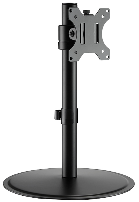 Black LogiLink BP0110 monitor mount with a sturdy circular base, adjustable height, and a VESA-compatible bracket for 32-inch screens.