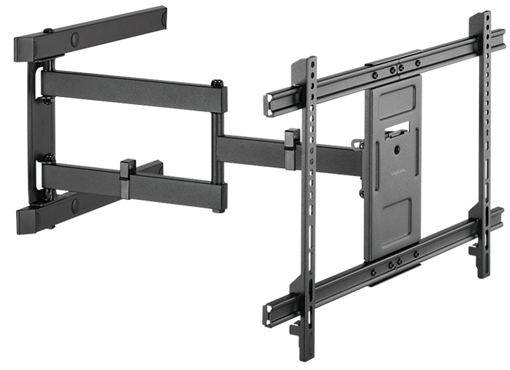 Black LogiLink BP0113 TV mount/stand, designed for 70" TVs, features adjustable arms and a sturdy metal frame for wall mounting.