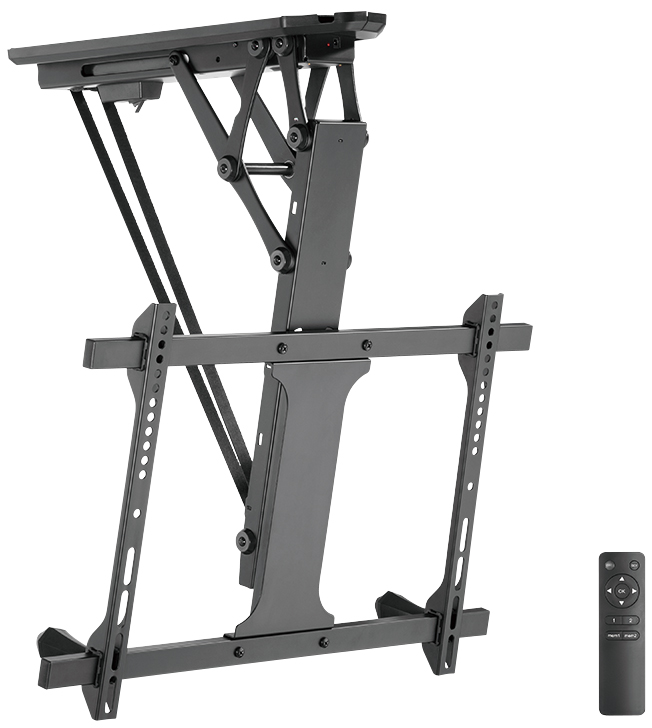 Black LogiLink BP0118 TV mount/stand, featuring a sturdy metal frame, adjustable arms, and a remote control, designed for TVs up to 70 inches (177.8 cm).