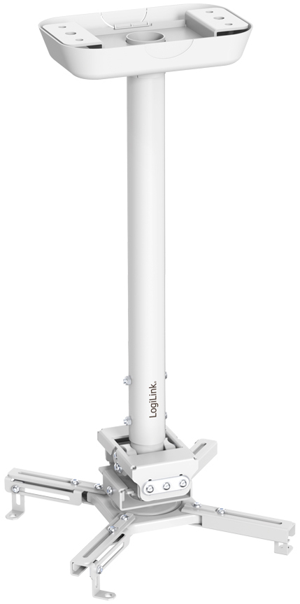 White LogiLink BP0157 project mount with a sturdy ceiling pole and adjustable arms for secure projector attachment, made of durable material for stability.